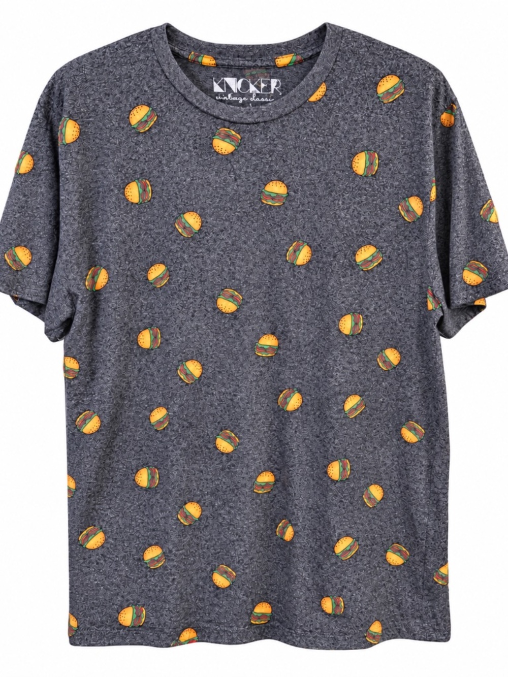 Knicker Bocker – Charcoal Hamburger Print Crewneck T-Shirt – L